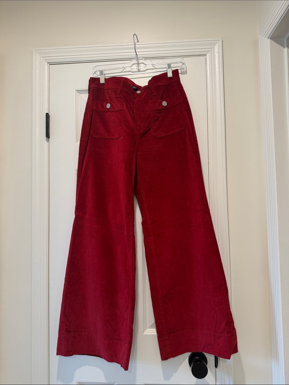 J. Crew Wide-Leg Velvet Pants in Deep Red